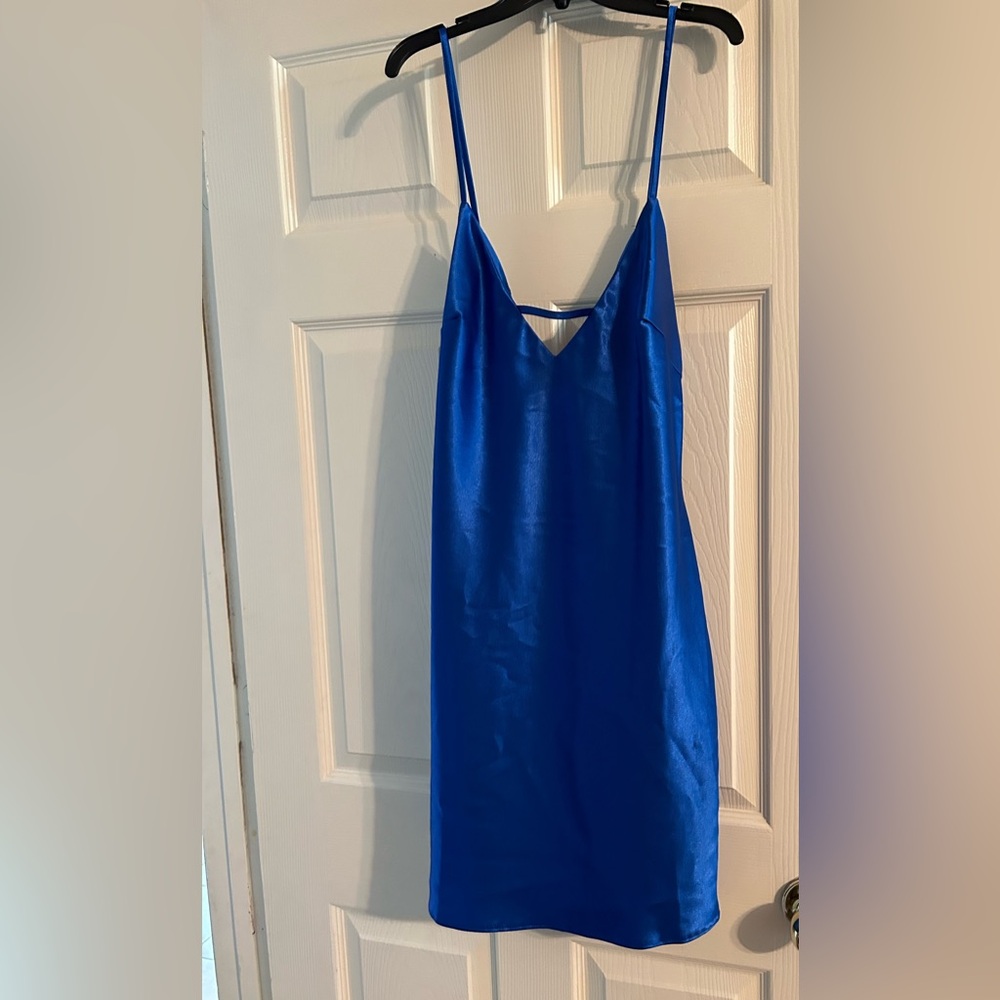 Satin low back strappy mini dress
